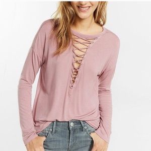 EUC Blush Express lace up long sleeve top size L